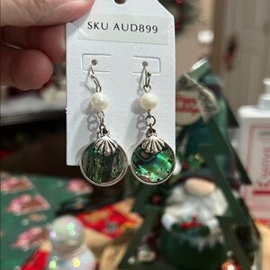 Source Unknown Silver and Green Earrings